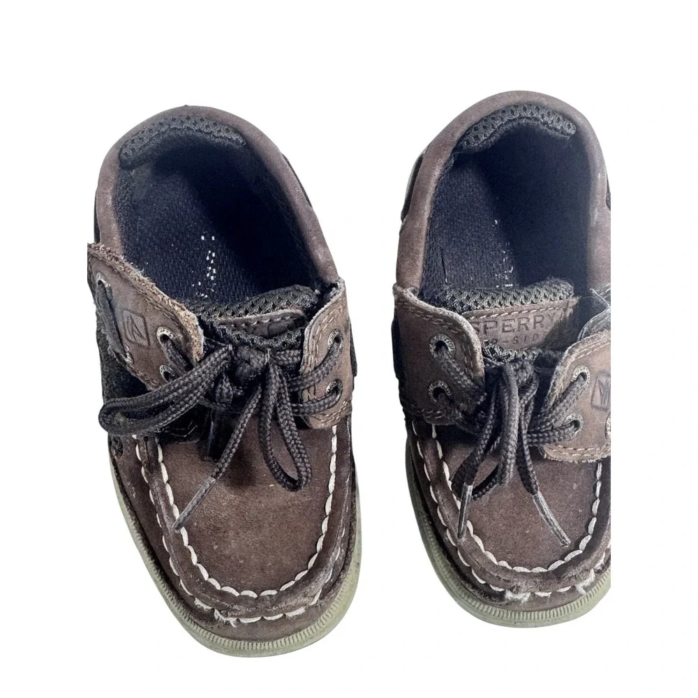 Sperry Top-Sider Lanyard A/C Boat Shoes Boys 7M Brown Leather Suede Mesh Loafers